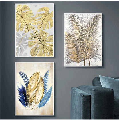 ZURII| 1PCS Golden Feather Canvas Painting