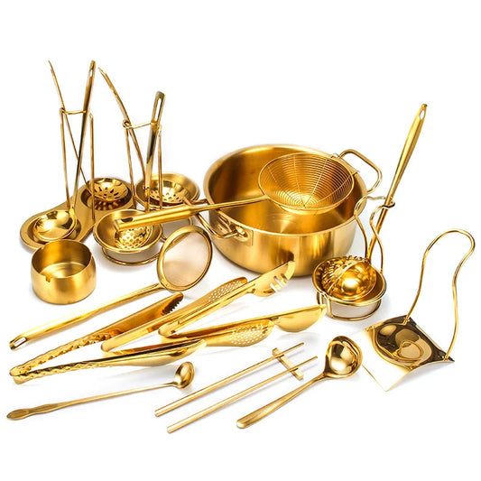 MARMELADE| Gold Stainless Steel Kitchen Utensils Skimmer Frying Spatula
