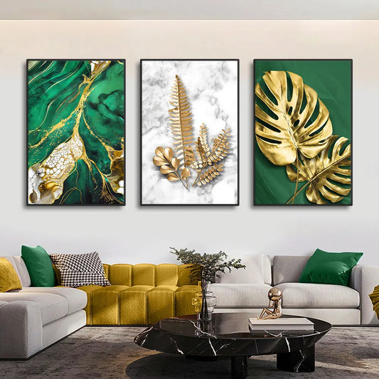 LKOHN| Golden Leaves Monstera  Canvas Painting
