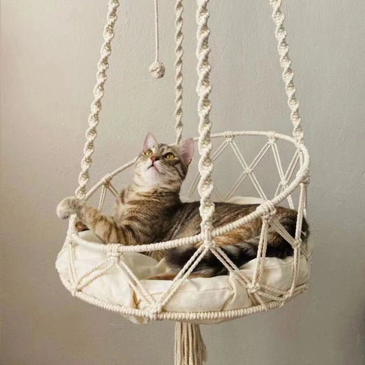 Boho Hand-Woven Hanging Cat Hammock