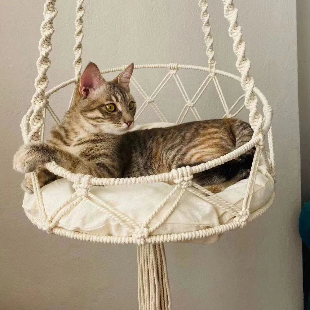 Boho Hand-Woven Hanging Cat Hammock