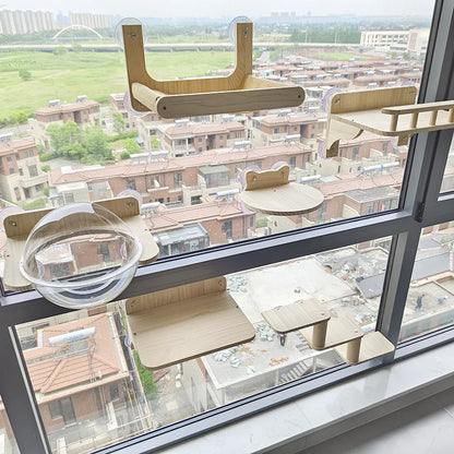 Window-Mounted Wooden Cat Hammock