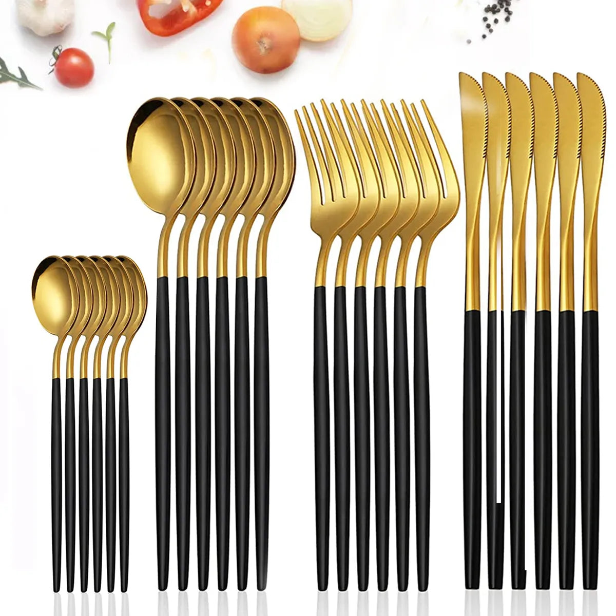 CUOTEY| 24Pcs Stainless Steel Dinnerware Set