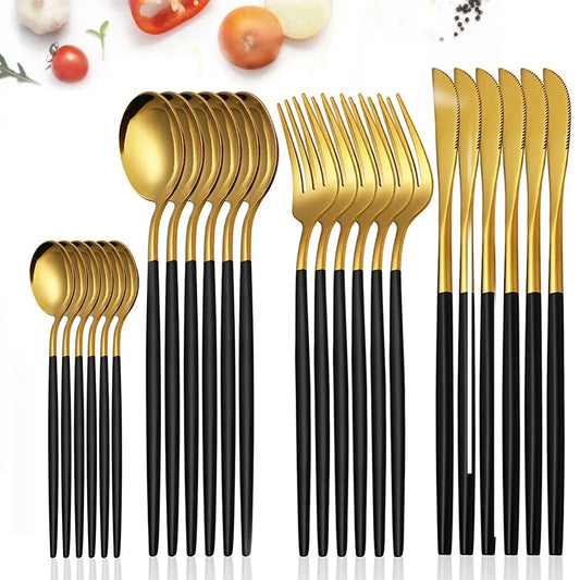 CUOTEY| 24Pcs Stainless Steel Dinnerware Set