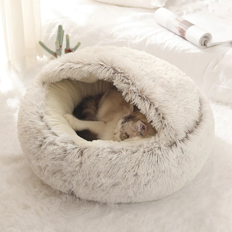 Round Plush Covered Pet Bed