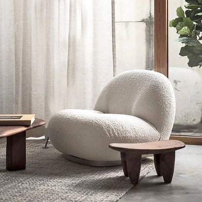 KADEIRA|  Rotating Base Lamb Wool Wood Lounge Chair