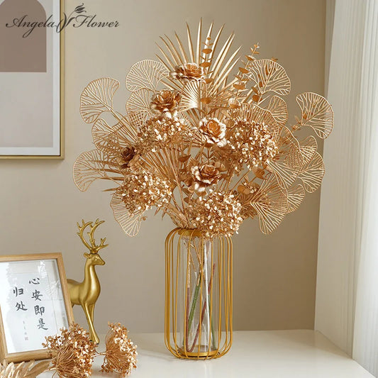 LYSSR| Golden Palm, Ginkgo & Eucalyptus Artificial Flower