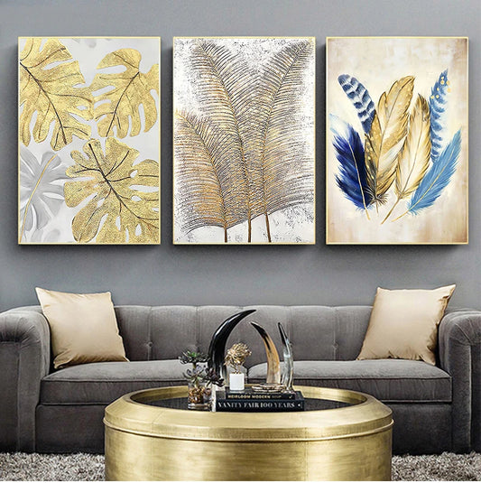 ZURII| 1PCS Golden Feather Canvas Painting
