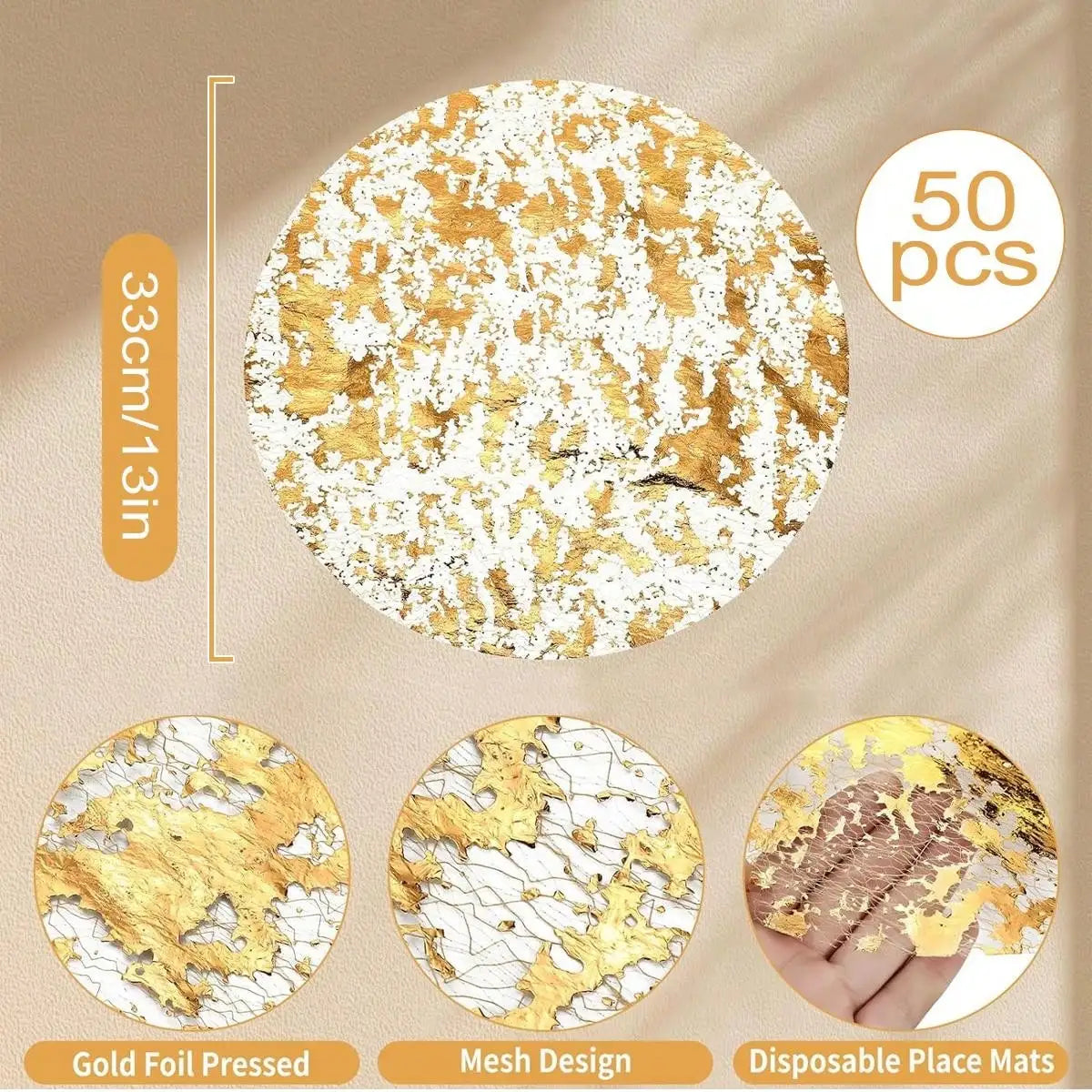 MALN| Disposable Gold Placemats Set