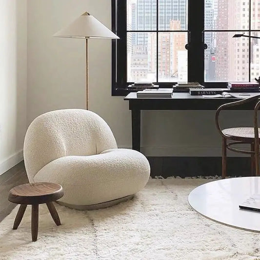 KADEIRA|  Rotating Base Lamb Wool Wood Lounge Chair