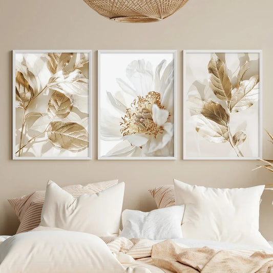 WILSD| 3PCS Modern White Floral Canvas Painting
