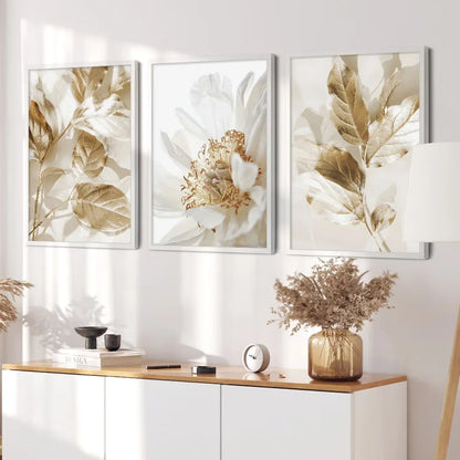 WILSD| 3PCS Modern White Floral Canvas Painting