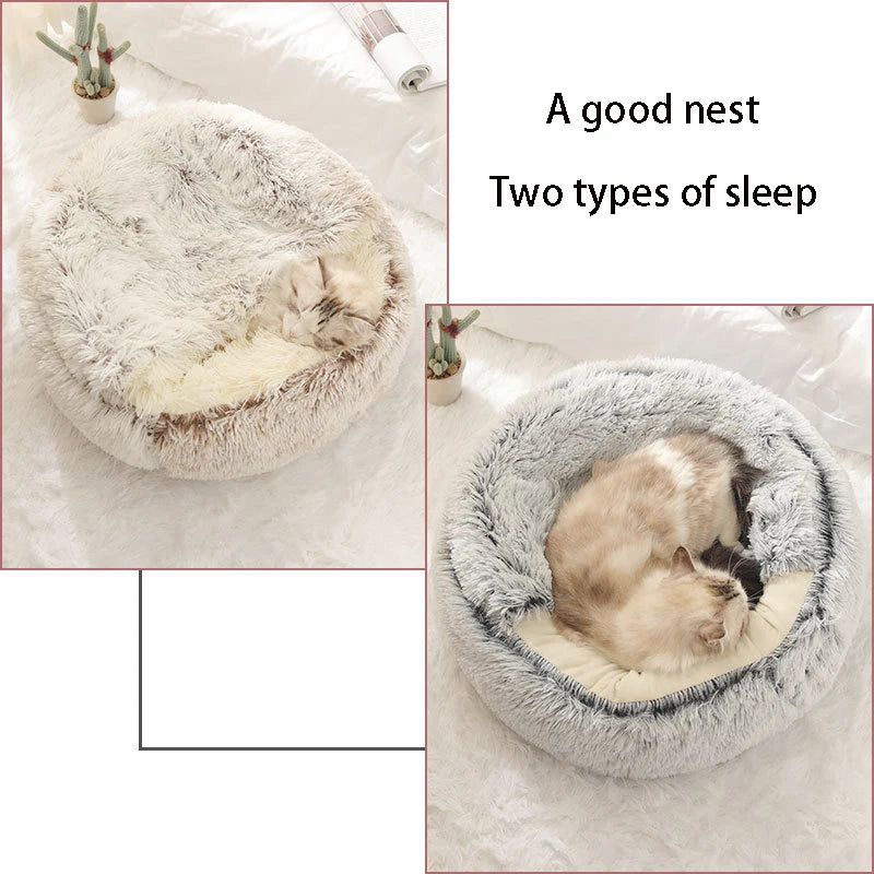 Round Plush Covered Pet Bed
