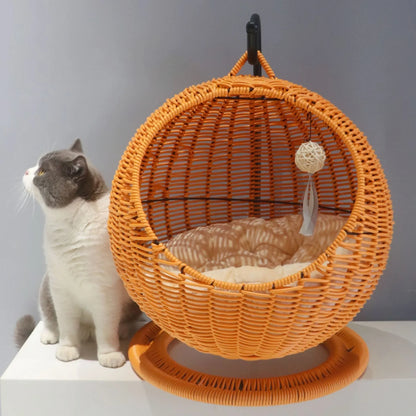 Semi-Enclosed Rattan Cat Hammock