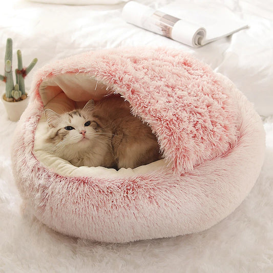 Round Plush Covered Pet Bed