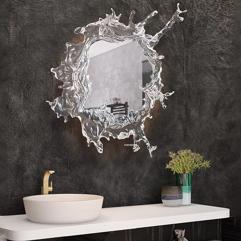 Resin Art Water Splash Decorative  LED Mirror
