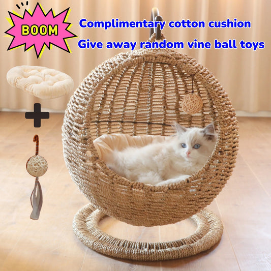 Semi-Enclosed Rattan Cat Hammock