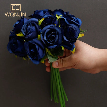WQNJIN| 12 Heads Silk Rose Bouquet Flower