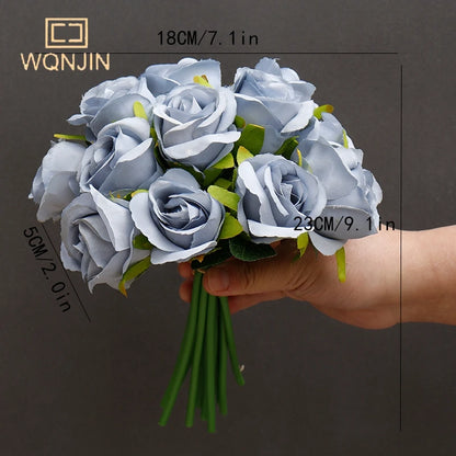 WQNJIN| 12 Heads Silk Rose Bouquet Flower