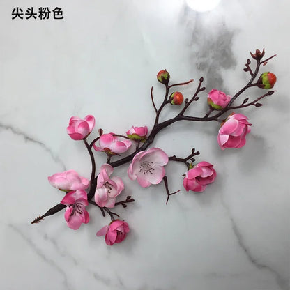 Cherry Red Plum Blossom Silk Artificial Flowers Plastic Branch for Wedding Home Decor Interior Decoration Foam Berry Fake Flower
