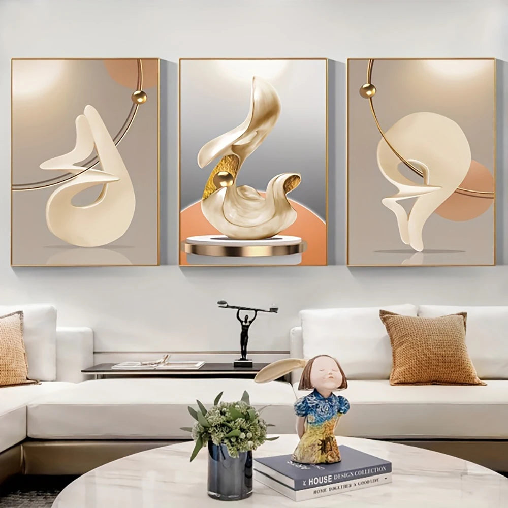 LOIDTYL|3Pcs Nordic Beige Geometry Canvas Painting 