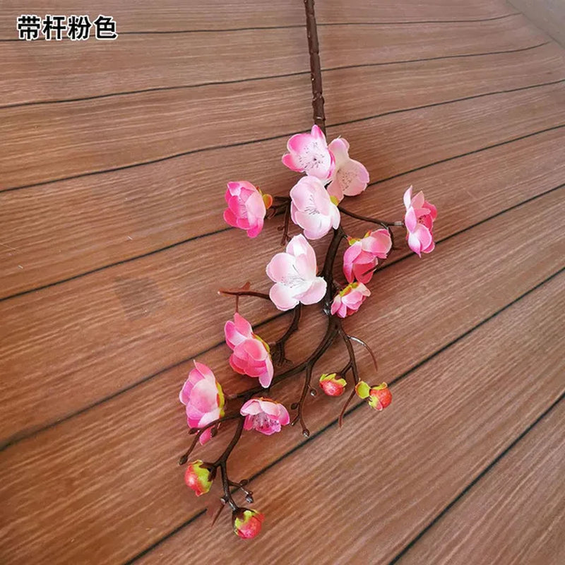 Cherry Red Plum Blossom Silk Artificial Flowers Plastic Branch for Wedding Home Decor Interior Decoration Foam Berry Fake Flower