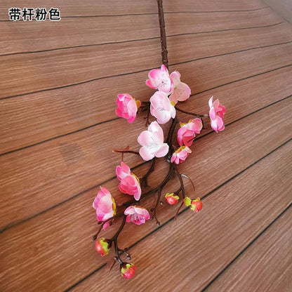 Cherry Red Plum Blossom Silk Artificial Flowers Plastic Branch for Wedding Home Decor Interior Decoration Foam Berry Fake Flower