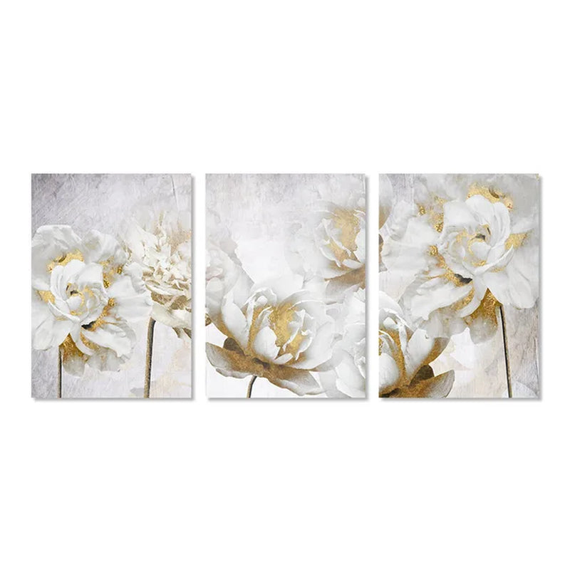 KEWTG| White&Gold Blooming Floral Wall Painting
