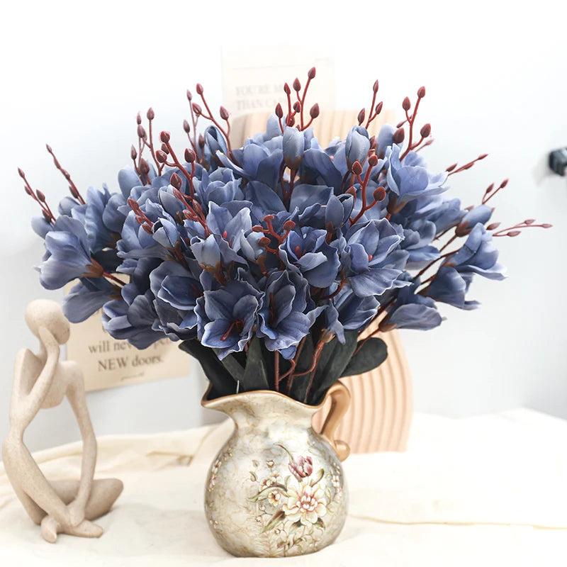 YAJIOP| 5 Forks Artificial Magnolia Flowers 