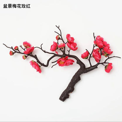 Cherry Red Plum Blossom Silk Artificial Flowers Plastic Branch for Wedding Home Decor Interior Decoration Foam Berry Fake Flower