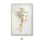 KEWTG| Scandinavian Classic Fashion Wall Art Gold White Botanical Leaves 3D HD Canvas Poster Prints Home Bedroom Living Room Decoration