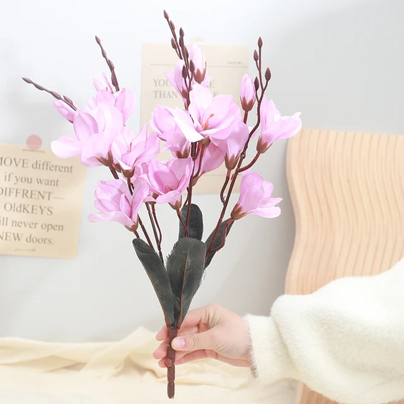 YAJIOP| 5 Forks Artificial Magnolia Flowers 