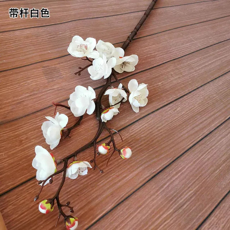 Cherry Red Plum Blossom Silk Artificial Flowers Plastic Branch for Wedding Home Decor Interior Decoration Foam Berry Fake Flower