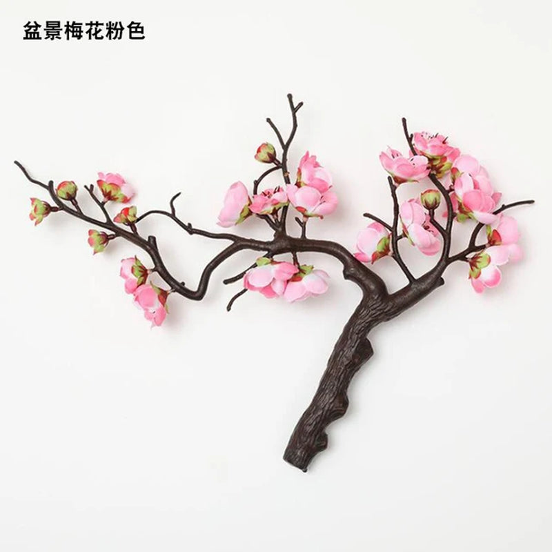 Cherry Red Plum Blossom Silk Artificial Flowers Plastic Branch for Wedding Home Decor Interior Decoration Foam Berry Fake Flower