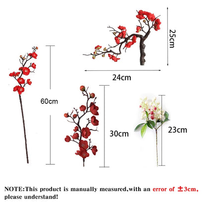Cherry Red Plum Blossom Silk Artificial Flowers Plastic Branch for Wedding Home Decor Interior Decoration Foam Berry Fake Flower