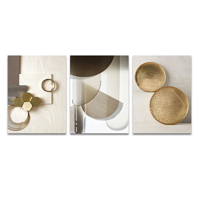 METYC|3PCS Abstract Beige&Gold Geometric Canvas Painting
