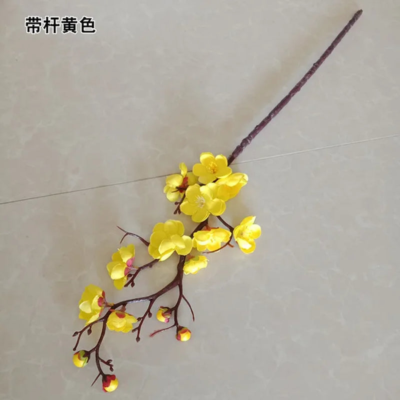 Cherry Red Plum Blossom Silk Artificial Flowers Plastic Branch for Wedding Home Decor Interior Decoration Foam Berry Fake Flower