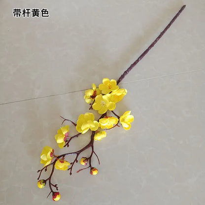 Cherry Red Plum Blossom Silk Artificial Flowers Plastic Branch for Wedding Home Decor Interior Decoration Foam Berry Fake Flower